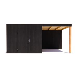 Tuinvoordeel tuinhuis Kubix Vuren ZWART 300 x 300 + 250 cm overkapping