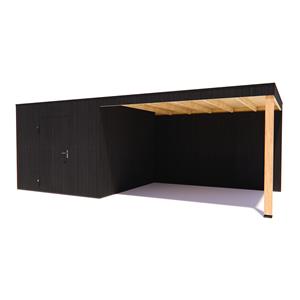 Tuinvoordeel tuinhuis Kubix Vuren ZWART 300 x 300 + 400 cm overkapping