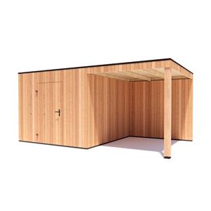 Tuinvoordeel tuinhuis Kubix Douglas 300 x 300 cm + 250 cm overkapping