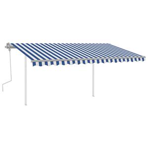 vidaXL Luifel handmatig uittrekbaar met LED 4,5x3,5 m blauw en wit