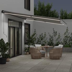 vidaXL Luifel handmatig uittrekbaar en LED 500x350 cm antraciet en wit