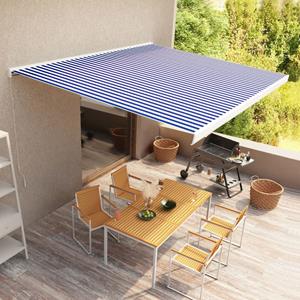 vidaXL Luifel handmatig 450x300 cm blauw en wit