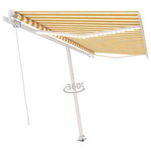 vidaXL Luifel handmatig uittrekbaar met LED 450x350 cm geel en wit