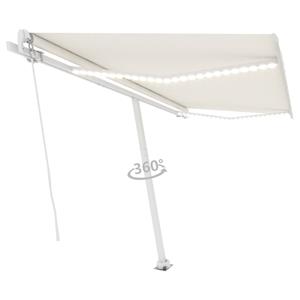 vidaXL Luifel handmatig uittrekbaar met LED 450x350 cm crèmekleurig