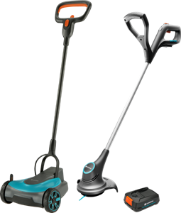 Gardena HandyMower 22/18V P4A Set incl. 2,5 Ah accu +  SmallCut 23/18V P4A Solo (zonder accu) +  PBA 18V/36 P4A 2,0 Ah.