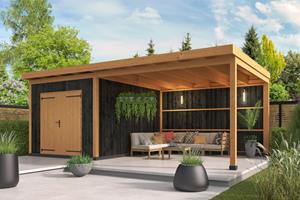 Van Kooten Tuin en Buitenleven DHZ berging Hellendoorn 700x400 cm incl. dubbele deur - verticale wanden zwart geïmpregneerd