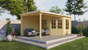 Van Kooten Tuin en Buitenleven Blokhut Jannie 300x300 cm + zijluifel 275 cm - zilvergrijs geïmpregneerd