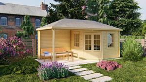 Van Kooten Tuin en Buitenleven Blokhut Markku 300x300 cm + zijluifel 275 cm - Grijs geïmpregneerd