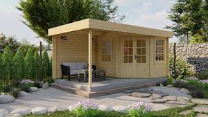 Van Kooten Tuin en Buitenleven Blokhut Stig 250x300 cm + zijluifel 250 cm - Grijs geïmpregneerd