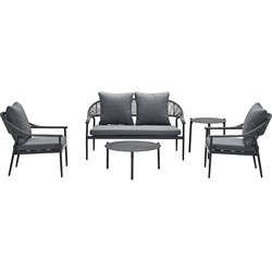 Van Kooten Tuin en Buitenleven Santiago loungeset - 5-delig - carbon black - rope grey - mystic grey