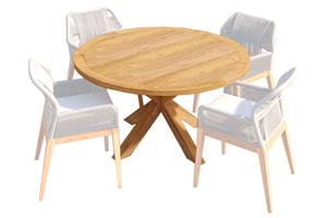 Van Kooten Tuin en Buitenleven Teak tuintafel rond met kruispoot