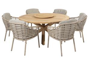 4 Seasons Outdoor Diningset Prado Como 8-delig Teak Ø160 cm met Lazy Susan Draaischijf