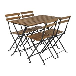 Xenos Bistro set Rhodos - hout/metaal - bruin/zwart - 5-delig