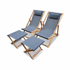 Sweeek  2x houten strandstoelen met voetenbank