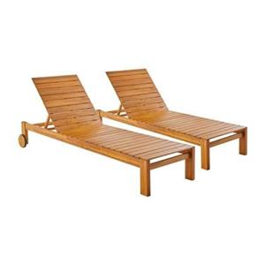 Sweeek  Set van 2 acaciahouten ligstoelen met wielen