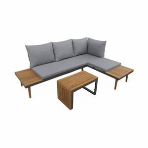 Sweeek  Modulaire tuinset in aluminium en acacia, 4 zitplaatsen