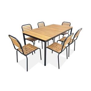 Sweeek  Houten en stalen tuintafel, 6 stoelen