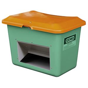 CEMO Strooigoedbak van glasvezelversterkte kunststof, inhoud 200 l, met uitschepopening, bak groen