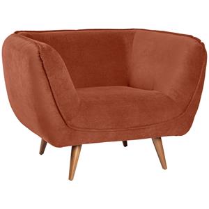 Vega Fauteuil Kelso ribstof, bruine poten; 110x88x76 cm (BxDxH); zitting terracotta, frame beuken