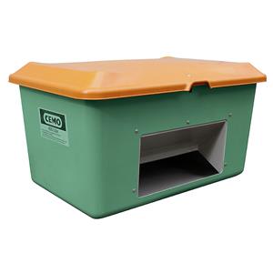 CEMO Strooigoedbak van glasvezelversterkte kunststof, inhoud 400 l, met uitschepopening, bak groen