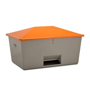 CEMO Strooigoedbak van glasvezelversterkte kunststof, inhoud 2200 l, met uitschepopening, bak grijs