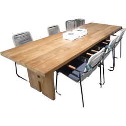 Yoi Tuinset Zen tafel teak 300x100 cm met 4 stoelen Wasabi stoel kussen black, rope natural - 