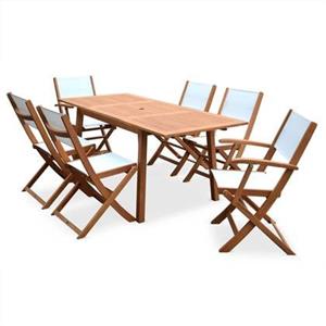 Sweeek  Uitschuifbare houten tuintafel, 6 stoelen