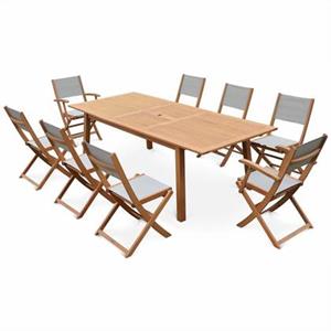 Sweeek  Uitschuifbare houten tuintafel, 8 stoelen