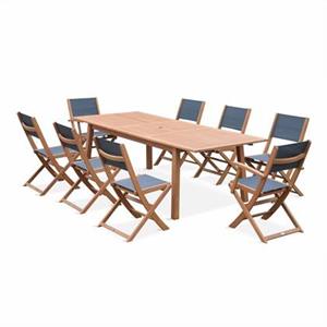 Sweeek  Uitschuifbare houten tuintafel, 8 stoelen