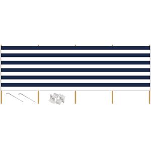 Gebro Strand/camping windscherm gestreept wit/blauw 2,75 meter x 150 cm incl. haringen en scheerlijnen -
