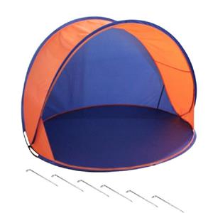 Shoppartners Beachshelter pop-up strandtent/windscherm blauw/oranje 150 x 80 cm incl. haringen -
