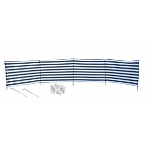 Gebro Strand/camping windscherm gestreept wit/blauw 2 meter x 120 cm incl. haringen en scheerlijnen -