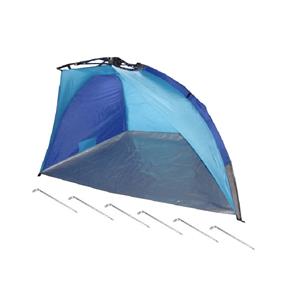 Shoppartners Beachshelter strandtent/windscherm blauw/lichtblauw 200 x 100 cm paraplu opzet systeem incl haringen -