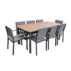Sweeek  Houten en aluminium tuinset, tuintafel + 8 fauteuils