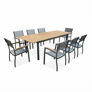 Sweeek  Tuinset hout en aluminium met 8 armstoelen