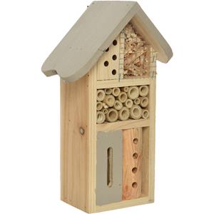 Decoris Insectenhotel bamboe hout - 9 x 16 x 26 cm - groengrijs -