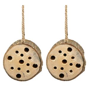 Alma garden Insectenhotel boomstam - 2x - hout - om op te hangen - 10 x 9 cm -