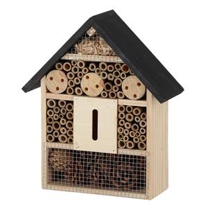 Esschert Design insectenhotel - hout - zwart/naturel - 24.5 x 9.5 x 29 cm - bijenhotel/Insectenhuis -