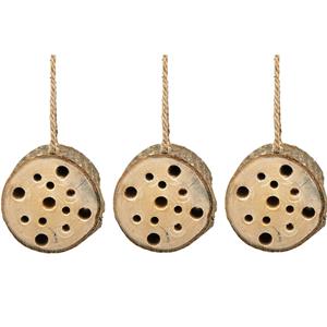 Alma garden Insectenhotel boomstam - 3x - hout - om op te hangen - 10 x 9 cm -
