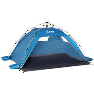 Outsunny Pop-up Strandtent, Fiberglas Frame, 4 Zakken, Mesh-Ramen, Flexibel, Blauw