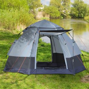 Outsunny Kampeertent voor 3-4 personen, Quick Pitch, weerbestendig, eenvoudig op te zetten, 2.6 x 2.6 x 1.5 m, Grijs/Zwart | Aosom.nl