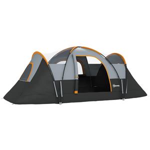 Outsunny Kampeertent voor 5-6 Personen, Familietent, Draagtas, 4,55x2,2x1,8m, Lichtgrijs/Zwart