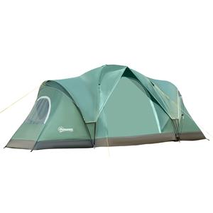 Outsunny familietent, ruime tent voor 5-6 personen, met lampenhaak en zijvakken, waterdicht, 4,55x2,3x1,8m, groen/zwart | Aosom.nl