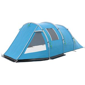 Outsunny campingzelt, weerbestendig, ruime 2 kamers, eenvoudig op te zetten, ideaal voor 4 personen, 475 x 264 x 172 cm, blauw | Aosom.nl