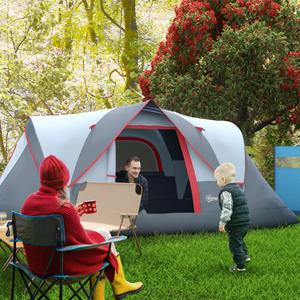 Outsunny tent, ruime tunneltent voor 5-6 personen, waterdicht polyester, eenvoudig op te zetten, ademend, 450 x 210 x 180 cm, grijs | Aosom.nl