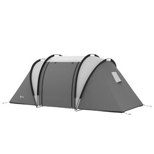 Outsunny Waterafstotende Kampeertent voor 4-5 Personen met 3 Kamers, Zijdeur, en Vensters in Grijs