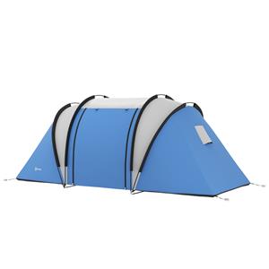 Outsunny 4-5 Persoons Campingtent Waterafstotend Blauw Familie Tent met Drie Compartimenten en Zijdeur