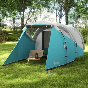 Outsunny Kampeertent voor 4-5 personen, ruime woon- en slaapruimtes, waterdicht en eenvoudig op te zetten, 460L x 260B x 190H cm, Blauw | Aosom.nl