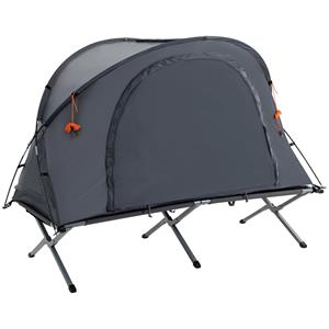 Outsunny Campingbed met tent, verhoogd ontwerp voor 1 persoon, inclusief luchtbed en draagtas, eenvoudig op te zetten, 200x86x147 cm, Grijs | Aosom.nl
