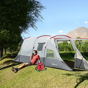 Outsunny Kampeertent, ruim voor 6-8 personen, met twee kamers en lamphaak, eenvoudig op te zetten, 5,1 x 2,40 x 1,80 m, Grijs | Aosom.nl